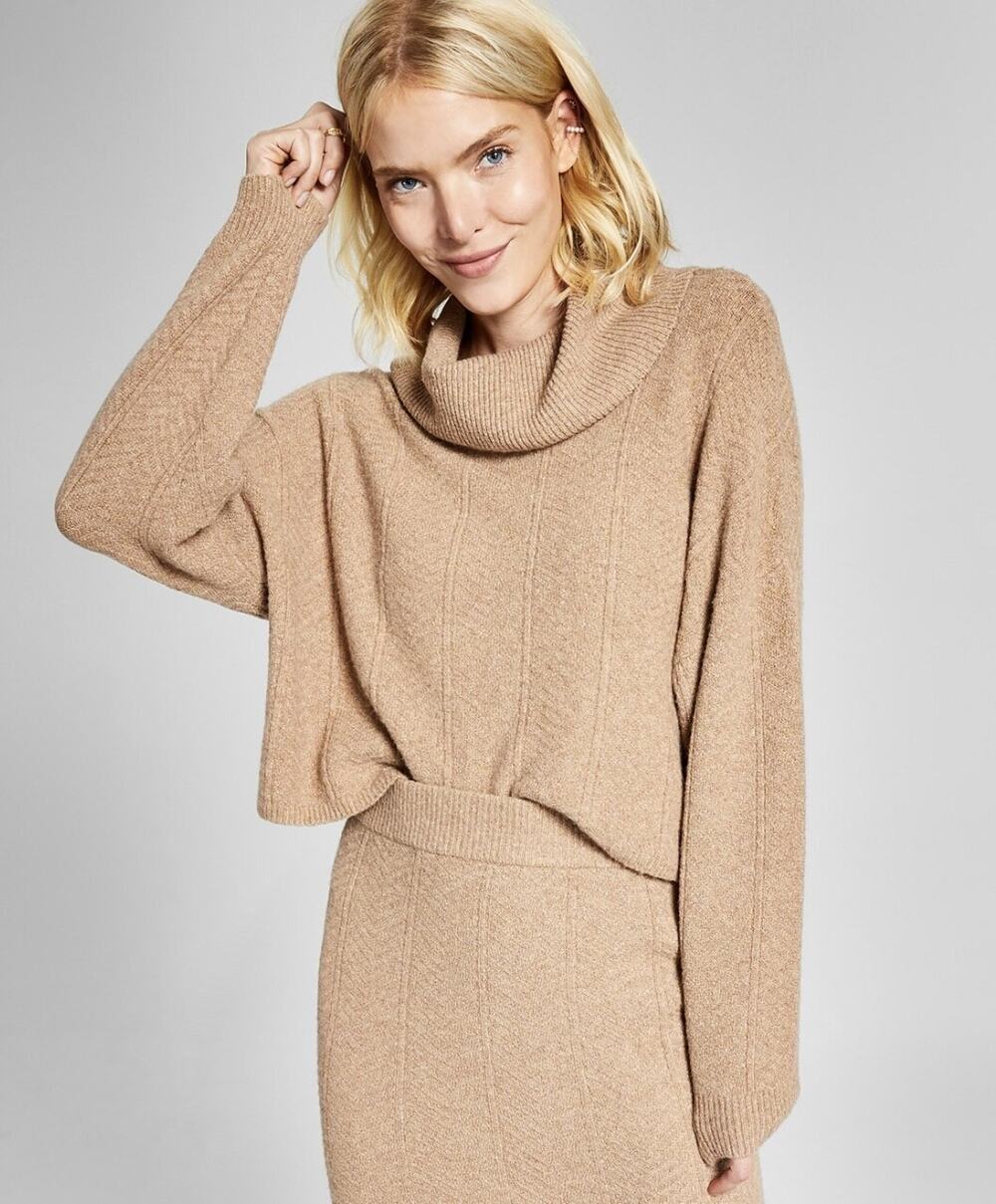 And Now This Women's Long Sleeve Cowlneck Sweater Med Camel Size S